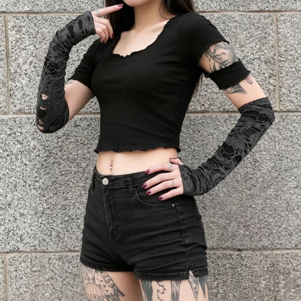 Fingerless Glove Knit - Длинные панк-перчатки в винтажном стиле, без