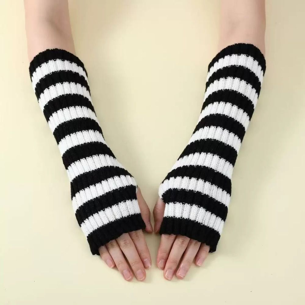 Fingerless Glove Knit - Уличная одежда Y2K: полосатые вязаные нарукавники,